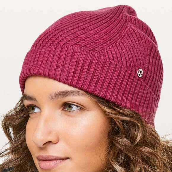lululemon athletica Accessories - Lululemon Women's Violet Red Twist Of Cozy Merino Wool Knit Beanie